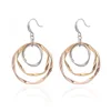 three color plating alloy multi color drop three hoop earrings