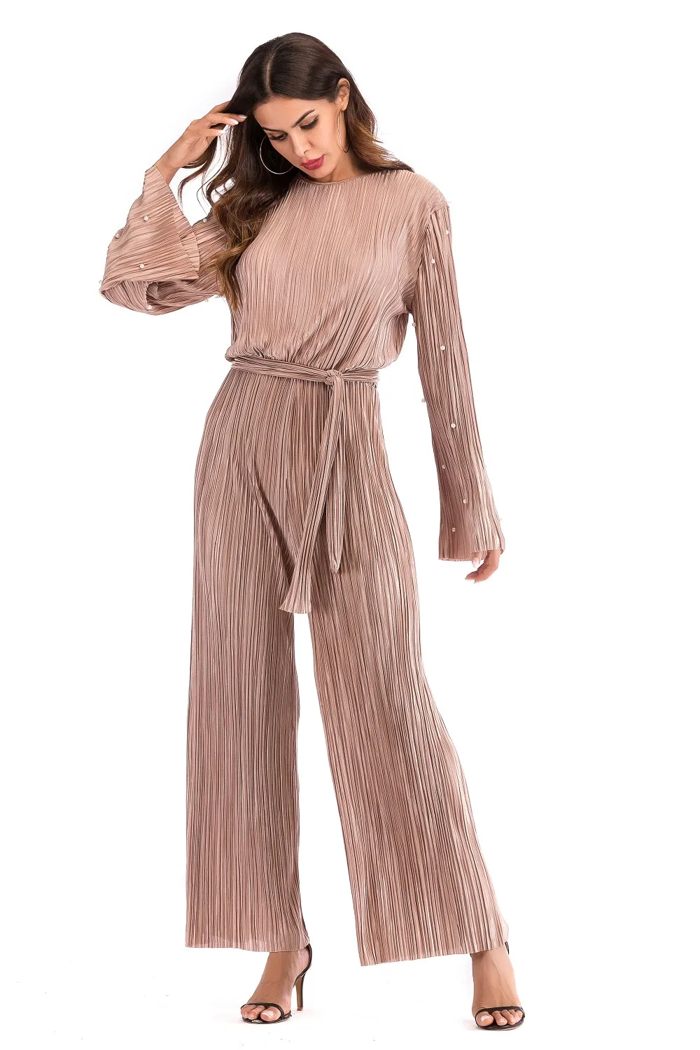 1635# Women Muslim Jumpsuit Flare Sleeve Long Wide Leg Trouser 1 Piece ...