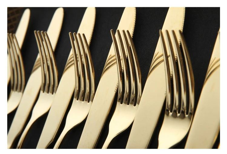 Classic 24 Piece Gold Stainless Steel Cutlery Set For Gift Weeding Party