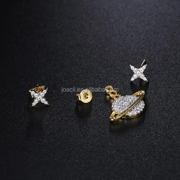 Stylish Asymmetric Star Dual Earring Jewelry Sterling Silver Zirconia Earrings For Girls With Bijoux