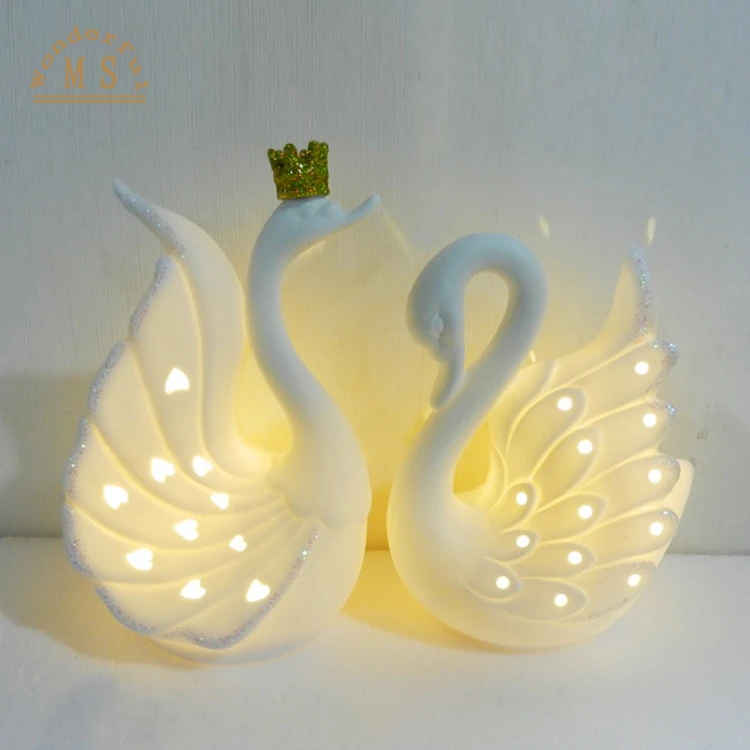 Votive swan ceramic Tealight holder Led Light Wedding Party Gift and Promotion Ceramic Swan Figurine Craft for Valentine's Day