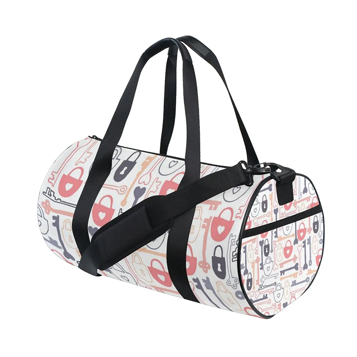 Gym Bag Lock Key Pattern Sports Travel Duffel Lightweight Canvas Bag