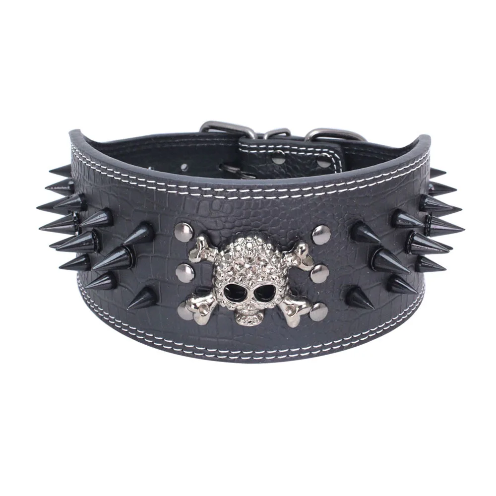 2 Inch Wide Spiked Studded Skull Pu Leather Large Dog Collars Buy Faux Leather Dog Collar