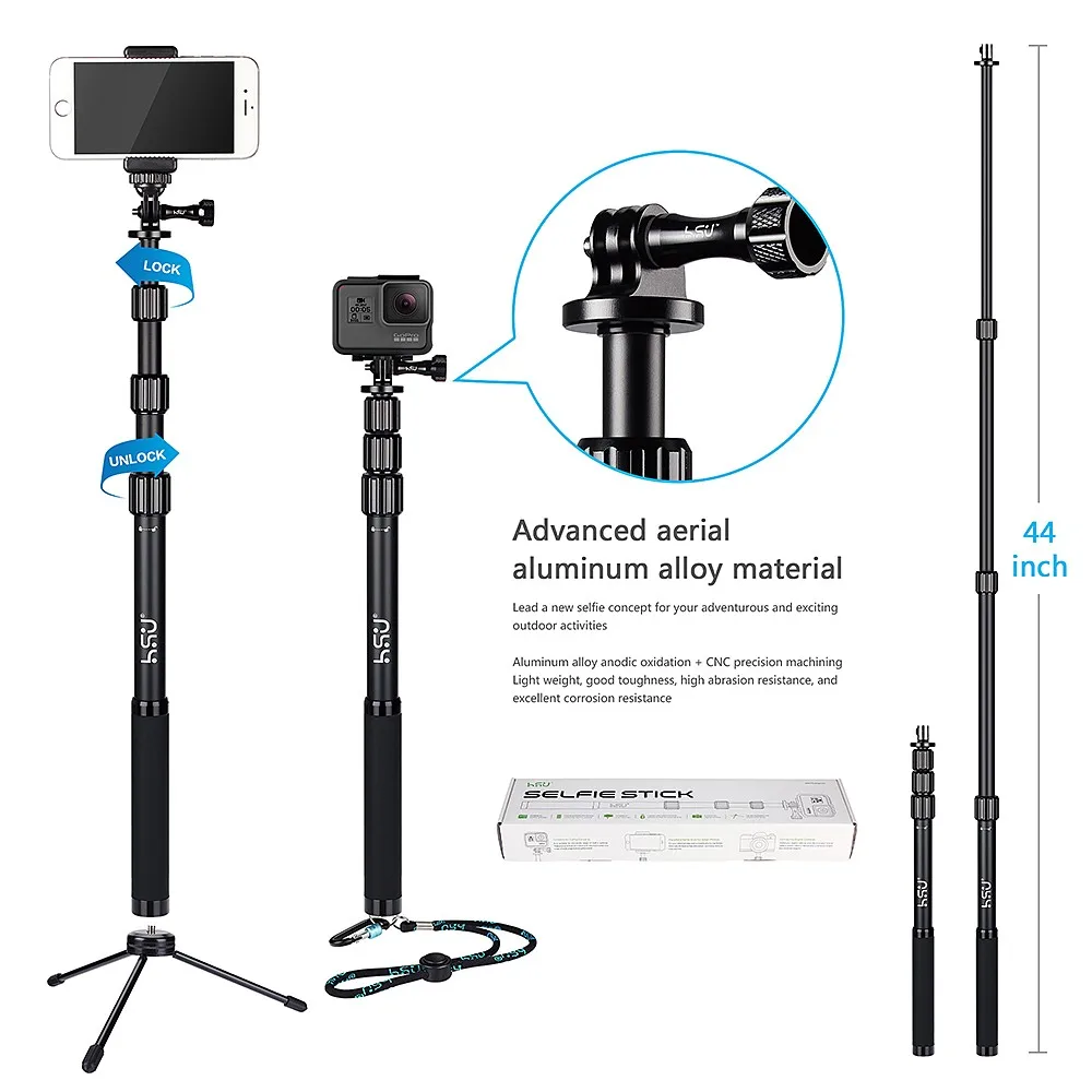 15.6"- 44" Length Aluminum Telescopic Monopod Pole Mini Tripod Selfie Stick for retractable stick self defense