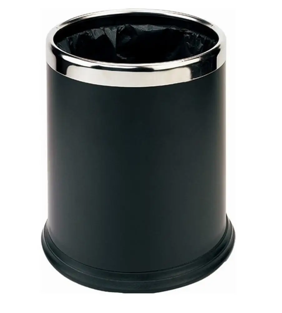 Factory Price 10l Round Double Layer Metal Hotel Room Dustbin In Black