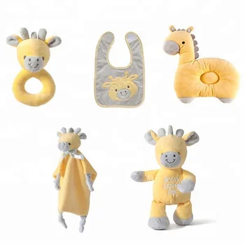 Ce Certification Cartoon Yellow Giraffe Baby Rattle Comforter Soft
