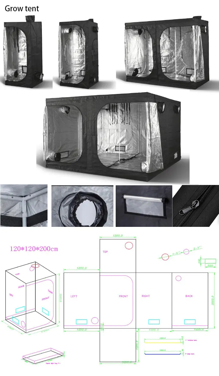 Multiple size selection mylar waterproof grow tent complete kit  plant grow tent strong easy zipper with light-proof  backing