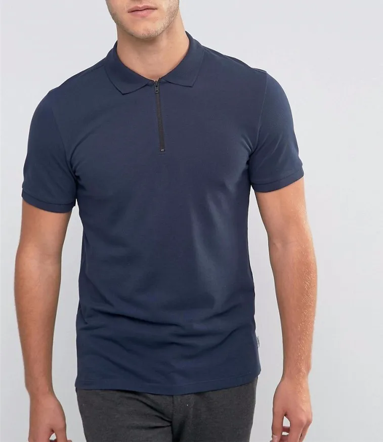 Short Sleeve Wholesale Factory Price Zipped Pique Polo Man's China Factory Polo Shirts In Plain 