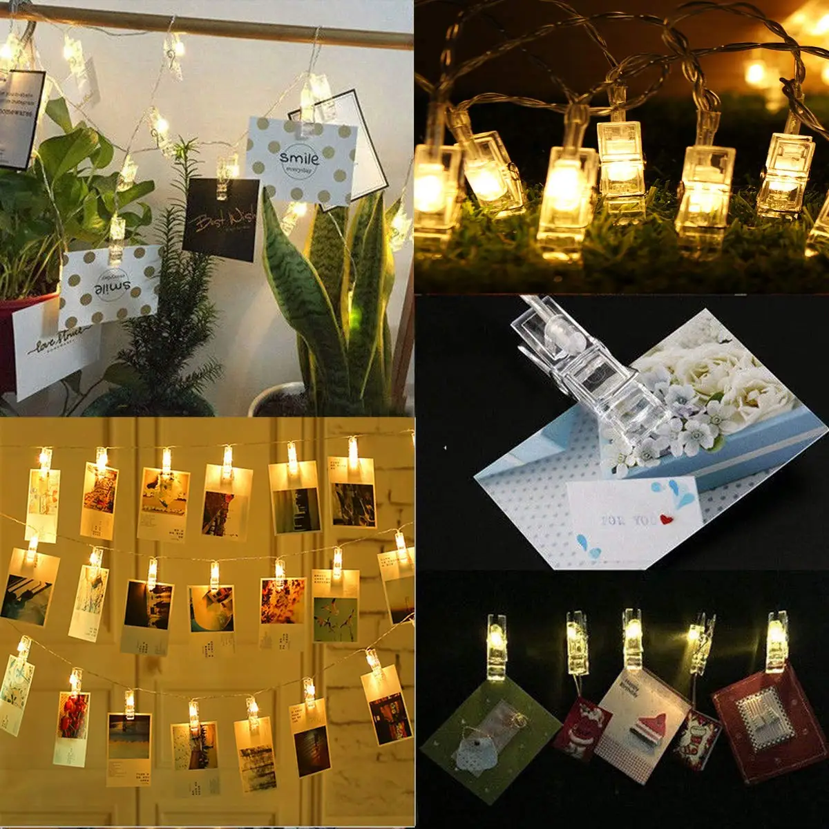 4.2M USB Battery Powered 40LED Photo Picture Peg Clip Fairy String Light Holiday Party Hanging Decor - (Type: Battery Version)