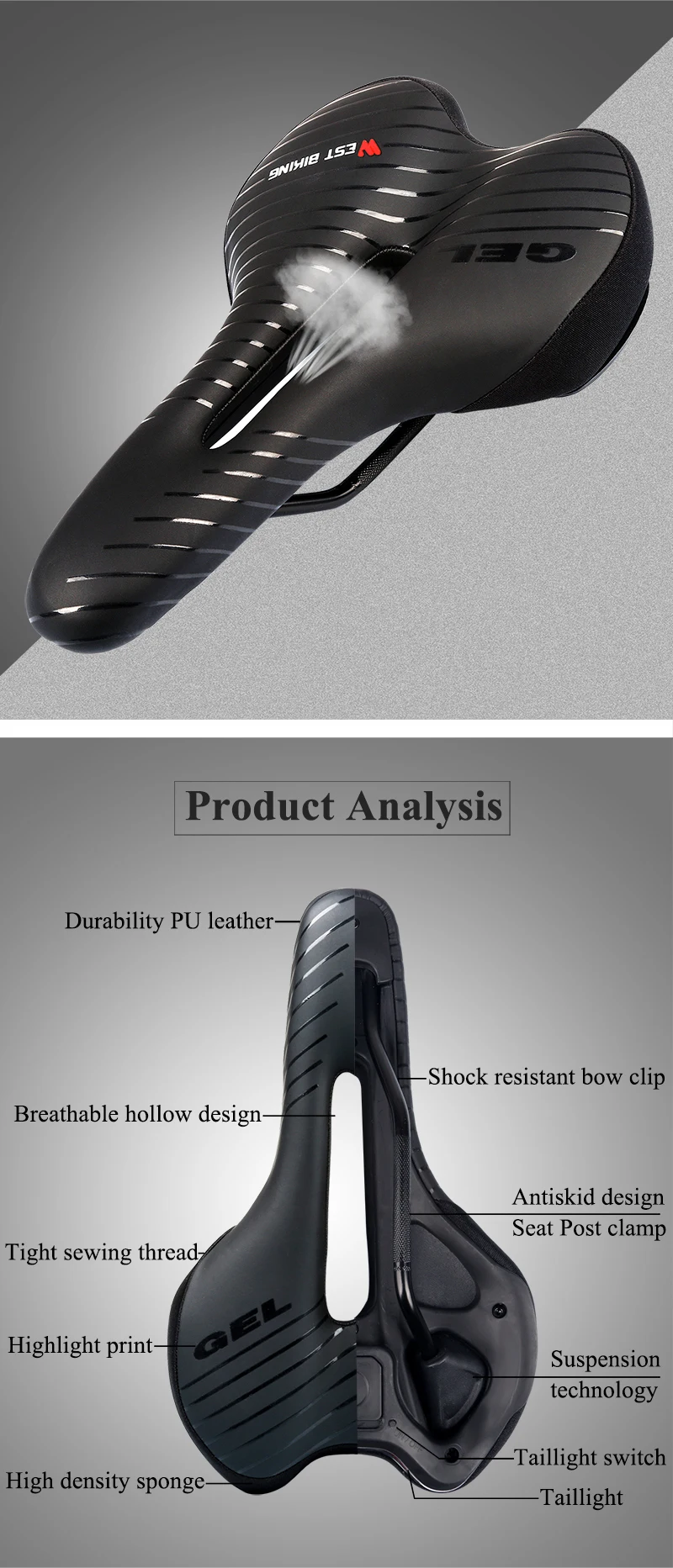 West Biking Hot Selling Mountain Bike Racing Saddle Cycling Bike Heated