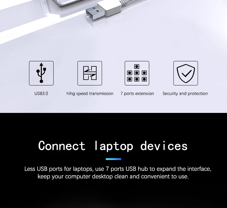 High speed charging and data transfer aluminum alloy shell 7 ports 4 port usb hub 3.0