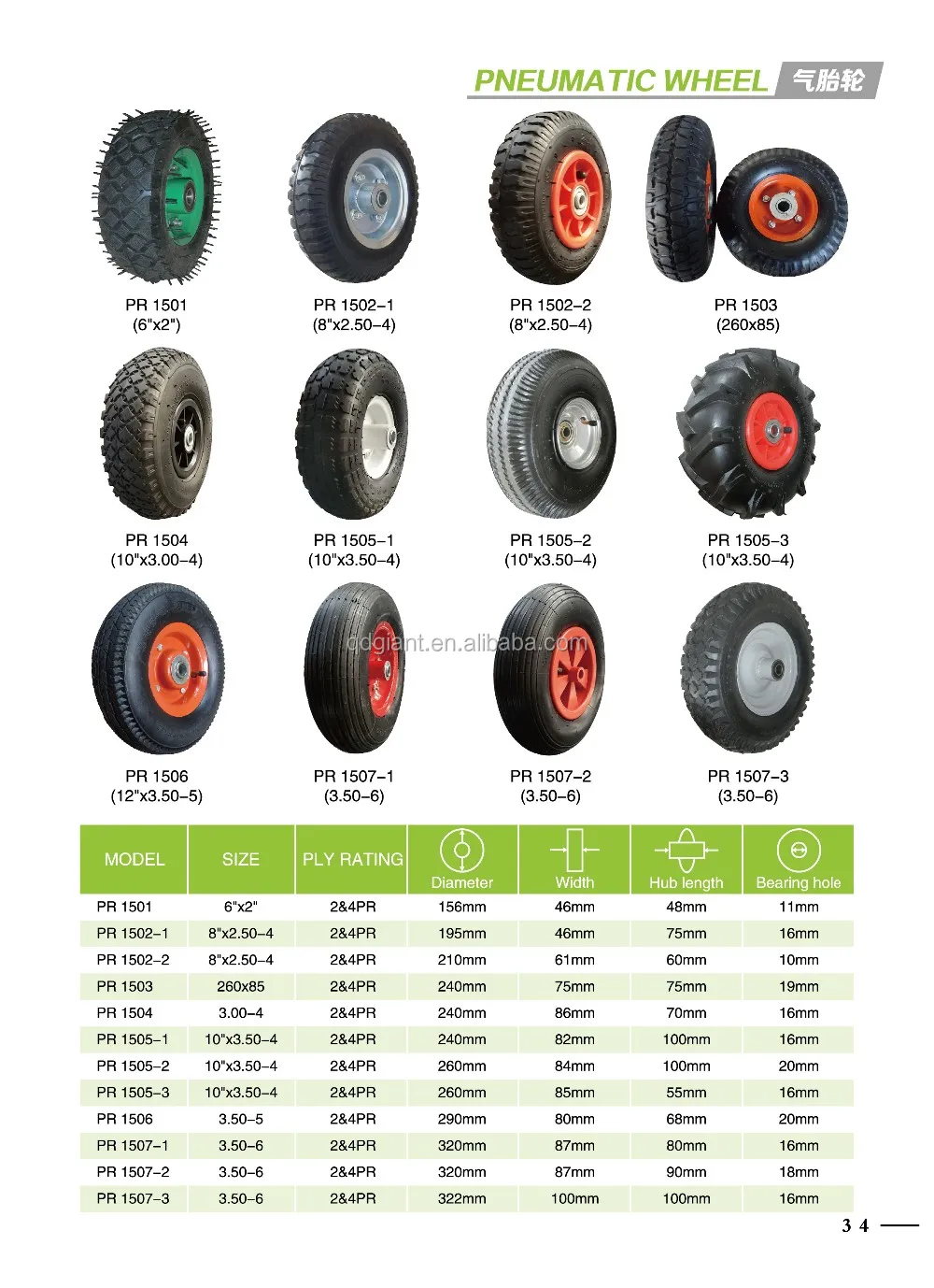 PR1514-12 pneumatic wheels for wheelbarrow