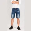 Wholesale navy blue color summer stretch slim wash light blue curled five points pants men short jeans