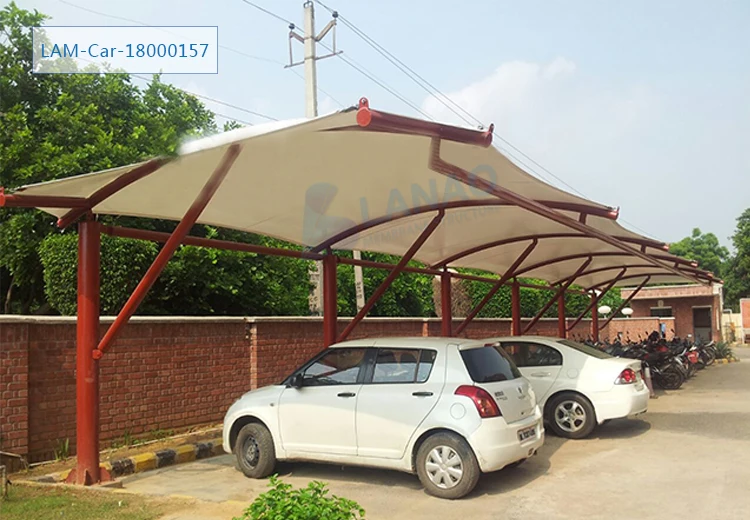 Bespoke Flat Arched Roof Strong Wind Resistant Membrane Structure Car Park Canopy Shade Pvc