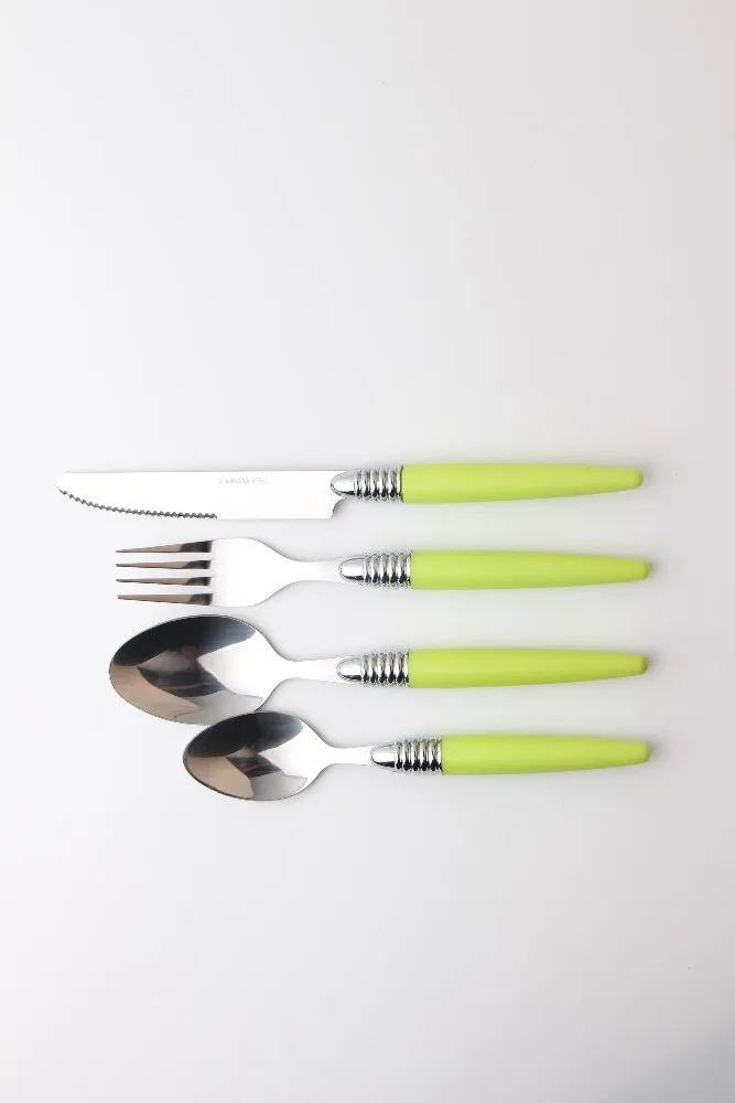 Bc5252 Excellent Houseware Cutlery Set/green Pp Plastic Handle Dinnerware Set Knife Fork Spoon