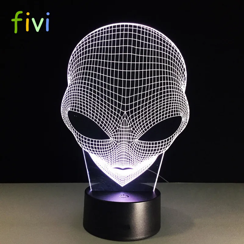 Alien Head 3D Hologram Illusion Unique Lamp Acrylic Night Light With Touch Switch Luminaria Lava Lamp 7Colors Changing Deco Gift