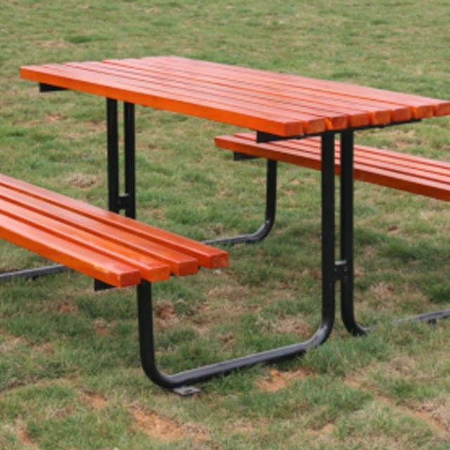 Outdoor Park Plastic Wood Picnic Table Bench Set With Metal Legs