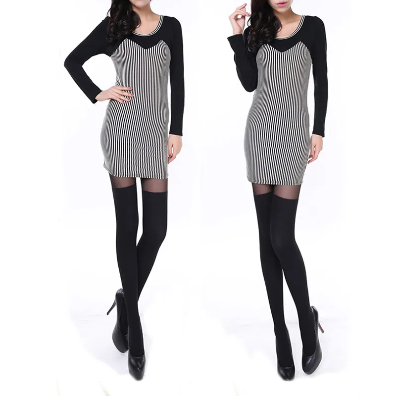 Black Glossy Striped Pantyhose Women Sexy Stockings Tights Pantyhose