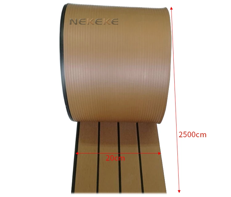 25 Meter Roll 200mm Wide Synthetic Teak Decking With Black Caulking Line Stripe