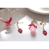 Strawberry milk cute girl Bow Earrings asymmetric Earrings vigorous fruit Earrings lady jewelry