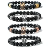 F146 2019 elastic natural stone lava rock handmade crown charm jewelry custom logo women men bead bracelet for friendship