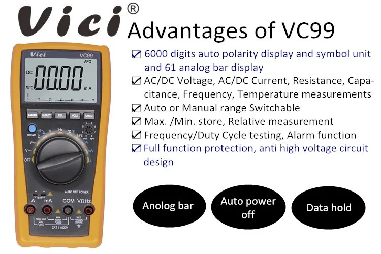 Vc99 Good Quality Manual Range Multimeter With Analog Bar Display Buy
