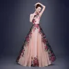 ZH1254L 2018 Chiffon long printed ladies gown one shoulder evening cocktail party dress