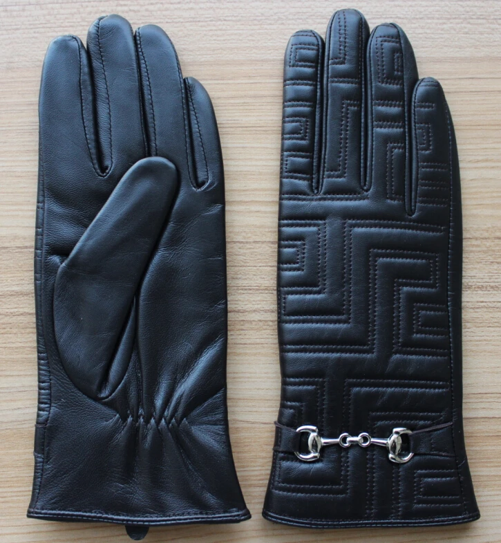 Women's fashion Embroidered leather gloves with high design