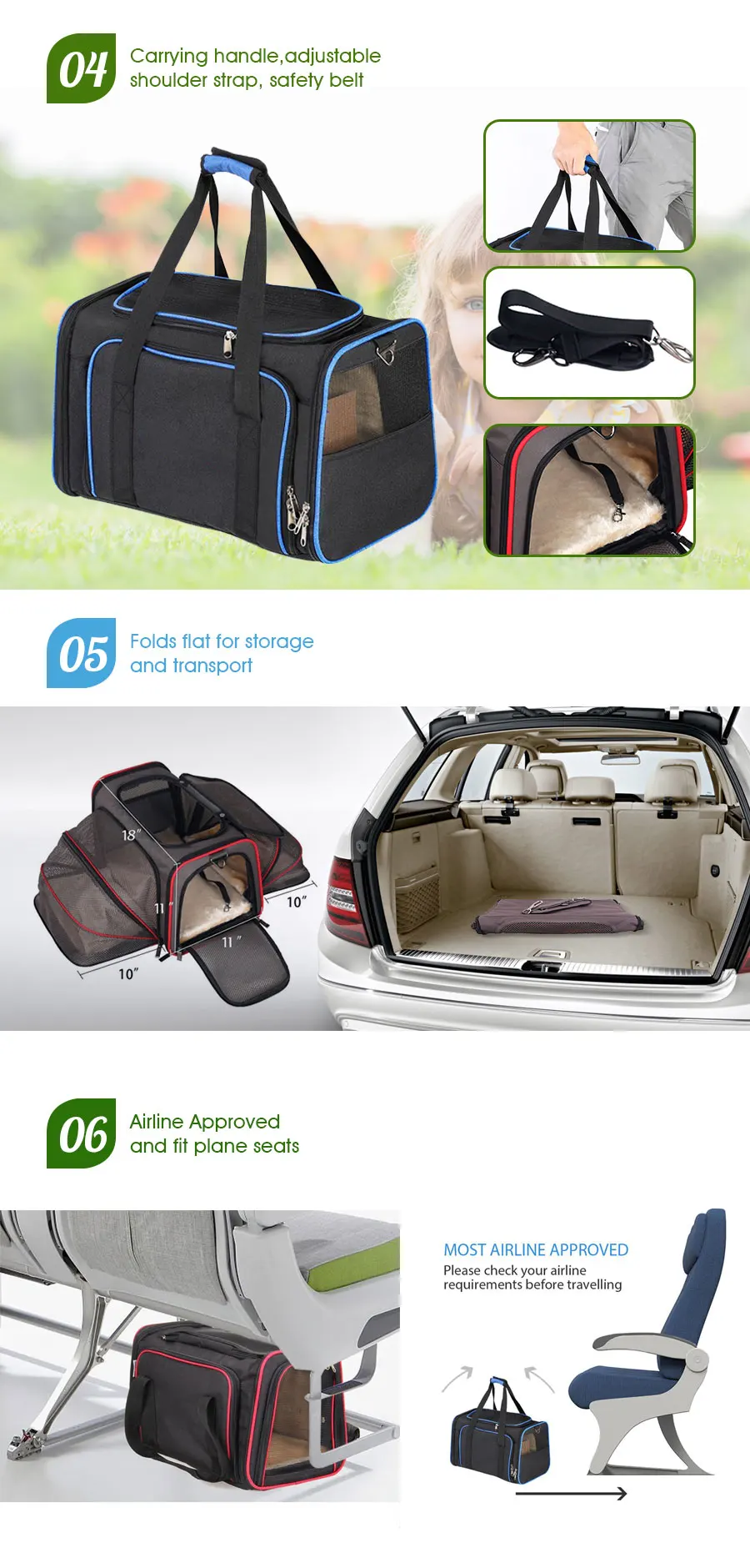 Pet travel carrier soft sided airline approved Pet Carrier Cat Carrier