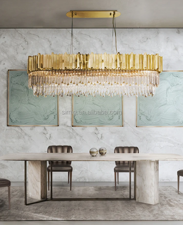 hotel luxury design gold rectangle led crystal chandelier from factory price