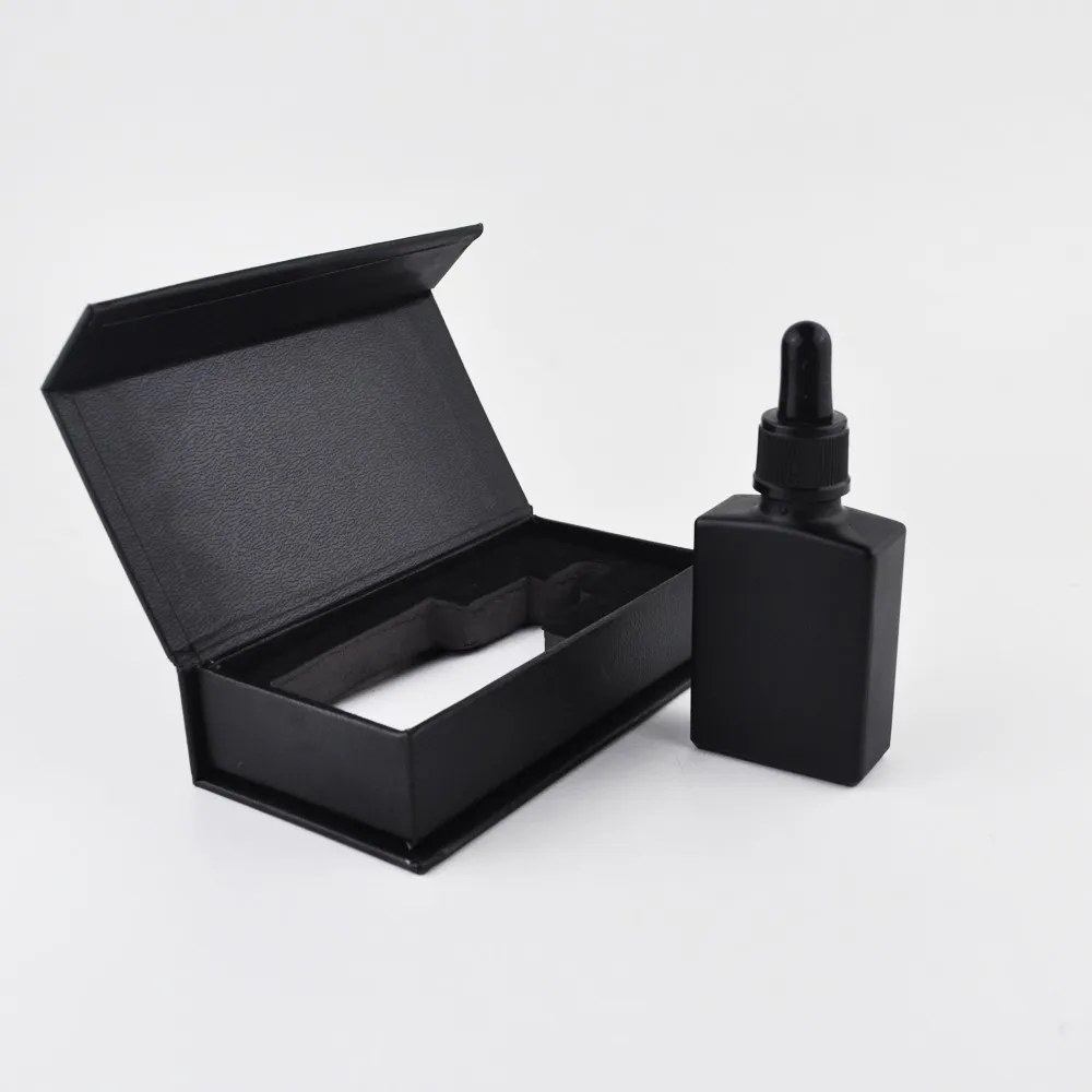 Empty Essential Oil 30ml Square Black Frosted Glass Dropper Bottle With