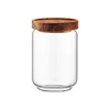 China Supplier Hand-made High Borsilicate High Quality 700ml Glass Jar with Wooden Lids for Food Storage Kitchen Use