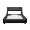 Modern curve design double black faux leather upholstered bed frame with led light