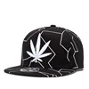 Hip-Hop Black hemp leaf flat snapback cap hats with 3d embroidery