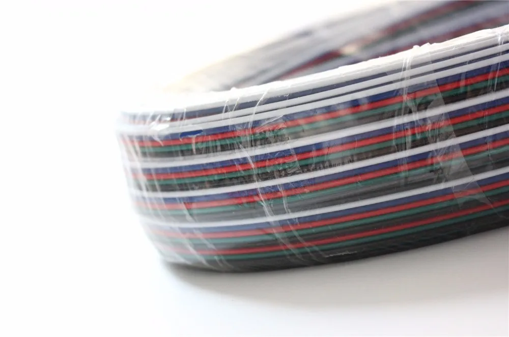 5M/10M/20M/roll 5 pin Wire Cable rgb white black led connector For 3528 5050 smd RGB LED Strip 22AWG line