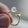 New arrivals 2018 flash 6MM natural moonstone ring adjustable sterling silver jewelry gold ring for women