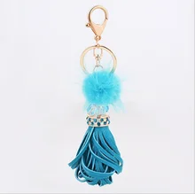 New fashion korea style crystal Rhinestone purse bag pendant Faux Fur PU leather Keychain tassel car