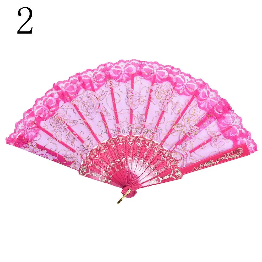 Bamboo Fans Lace Chinese Style Handheld Folding Flower Fabric Silk Wedding Party 