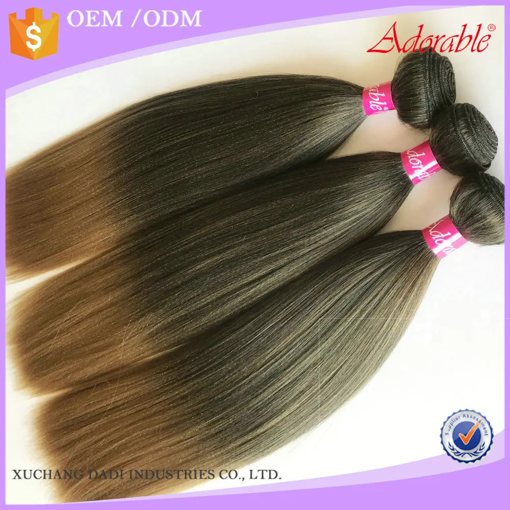 Factory Prices Heat Resistant Fiber Mixed Two Tone Color Kinky Straight Yaki Wave Hair Weave 1301