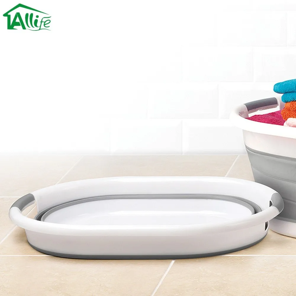 Allife New Silicone Collapsible Foldable Laundry Basket Plastic Folding