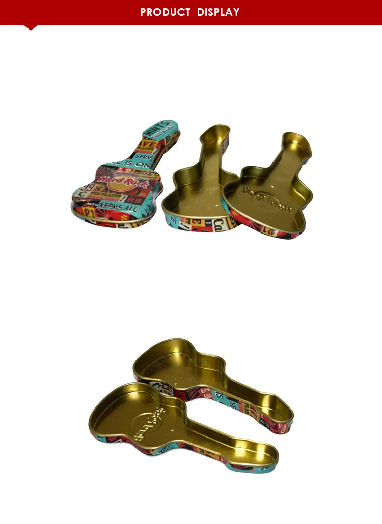 Small Guitar Shaped Shrink Wrap Candy Tin Box Hard Candy Mints Tin Box