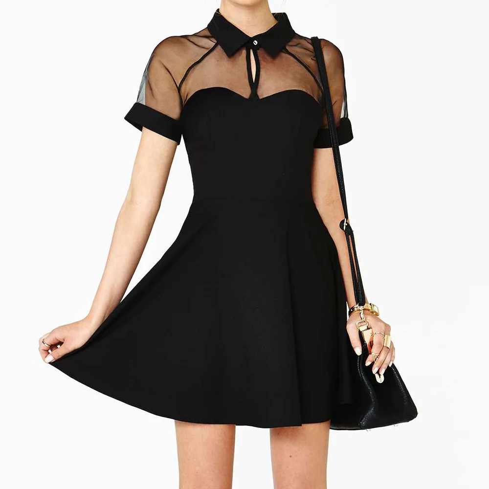 Черное Прозрачное Короткое Платье