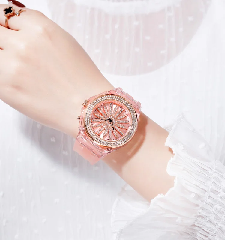 Новейший дизайн часов для женщин Skmei 1536 женские часы креативные вращающиеся часы с цветком и бриллиантовым циферблатом Япония движение