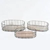 Europe Simple Oval Wood And Metal Wire Storage Basket For Kitchen Organization