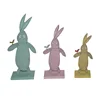 Three sizes Easter Wooden Rabbit with sad emotion Decoration wooden Rabbit with bird stand model