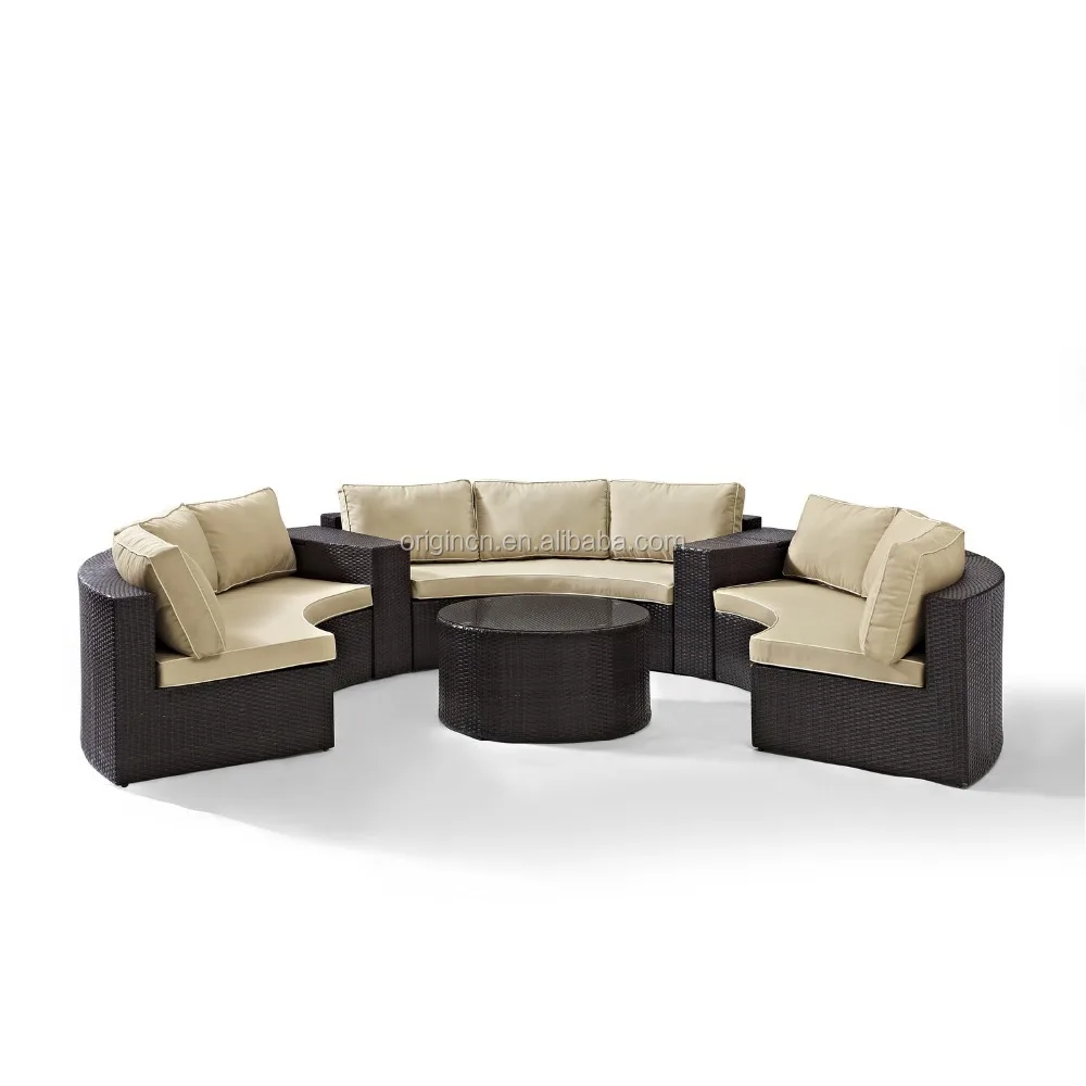 Semi circle patio wicker chairs with sectional arm tables rattan ...