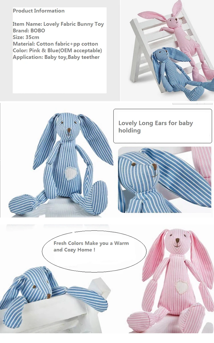 blue and white striped stuffed bunny