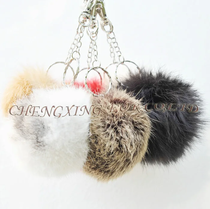 Cxr36 Real Rabbit Fur Pompom Wholesale Fur Key Ring Real Rabbit Fur