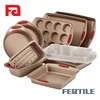 HBQ Bakeware 10-Piece Set, Latte Brown with Cranberry Red Handle Grips