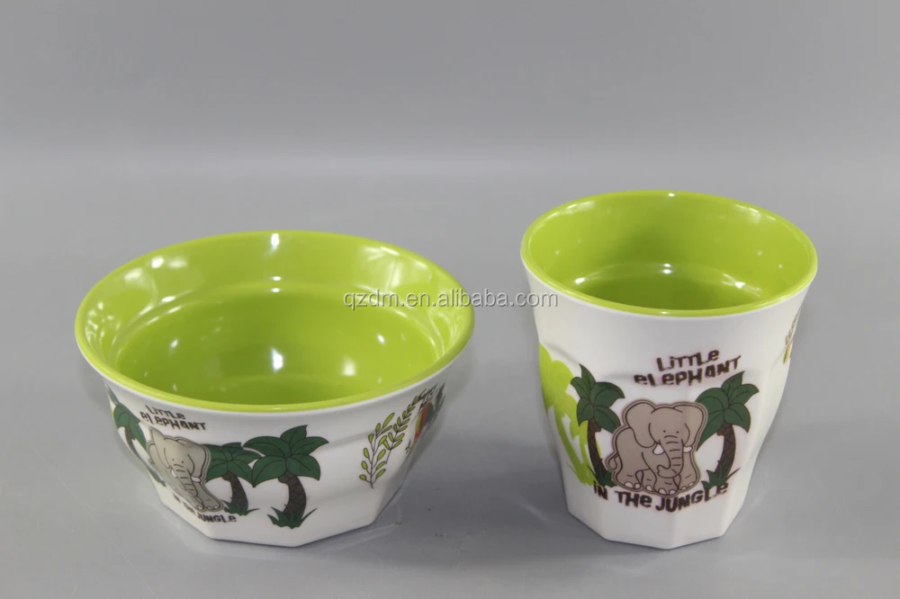 2 Color Melamine Octagonal Bowl And Cup Sets For Kids